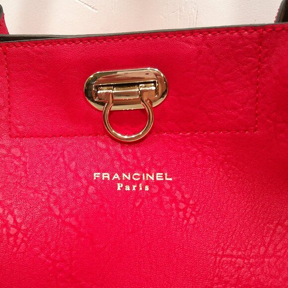 Francinel Paris Cherry Red & Brown Leather Satchel Purse | Pocketbook New w/tags - Picture 3 of 15